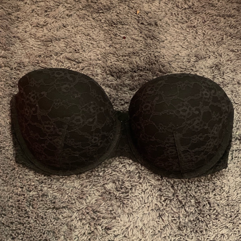 Strapless black Victoria’s Secret bra